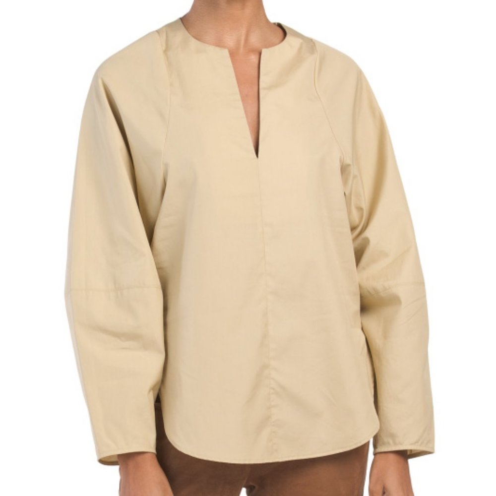 VINCE Long Sleeve Split Neck Popover Top